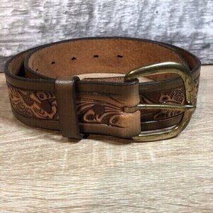 VTG Belt, by Tex Tan. Hand Tooled Cowhide Leather Belt Size 28, SDI